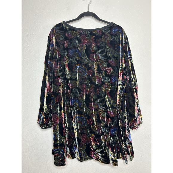 John Mark Floral Velvet Blouse Top Long Sleeve Black Women Size 2X - Picture 2 of 7